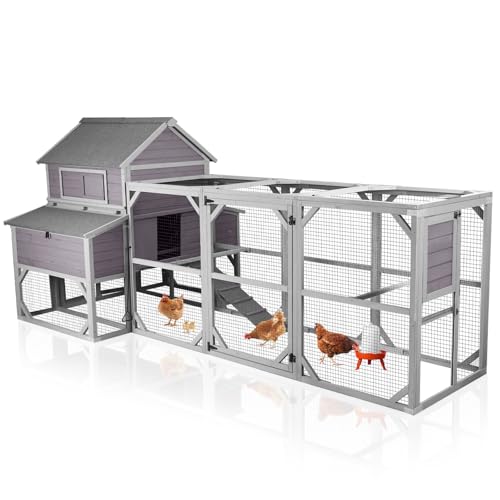 Aivituvin Extra Large Chicken Coop for 10-15 Chickens, Reinforced Structure Outdoor Wooden Chicken House with 6 Nesting Boxes, Extended Run, Waterproof Roof, Iron Edge, 137" L x 63" W x 62" H - color: Grey, size: 137.0"L x 63.0"W x 62.0"H