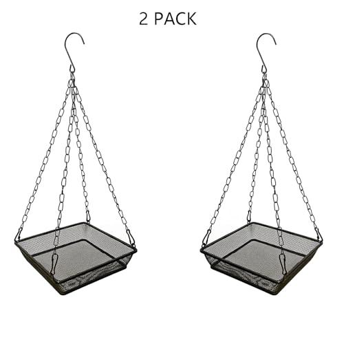 2 Pack Hanging Bird Feeder Tray Platform Metal Mesh Seed Tray for Bird Feeding Outdoor Garden Decoration for Backyard Attracting Wildbirds