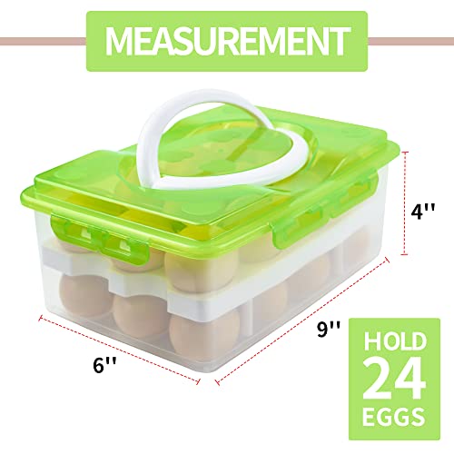 2 Tiers Egg Container Deviled Egg Carrier Eggs Holder with Handle Fridge Freezer Storage by DELIFUR (Green) - color: Green