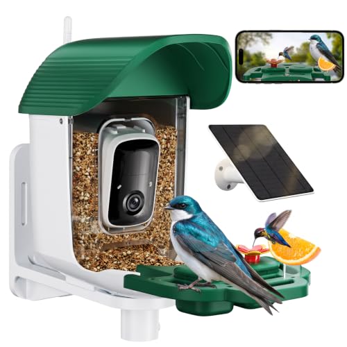Bird Feeder with Camera Solar Powered, 2K HD Birds Feeder Camera for Outdoors, Instant Motion Detection & Alerts, AI Smart Identify Birds Species, Gifts for Mom Dad and Bird-Lovers(Green) - color: Green