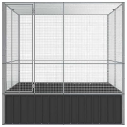 Large Bird Aviary Outdoor, 83" x 82" x 84" Galvanized Steel Chicken Coop Walk-in Parrot Cage, Heavy Duty Poultry Pen Enclosure for Budgies, Ducks, and Small Animals, Silver and Anthracite - color: Silver