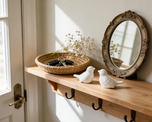 Set of 2 Ceramic White Bird Figurines, 3.75 Inch Modern Bird Statues Home Decor, Cute Small Knick Knacks for Shelf, Office, Living Room, Bathroom, Kitchen, Housewarming Gift - color: White