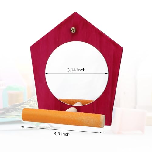 Hypeety Bird Mirror Toy with Perch Cage Standing Perch Wood Toy for Parrots | Natural wooden perch included, clear acylic miror, for parakeet/cockatiel/finch/conure/lovebird, random color, rhombic shape - color: Rhombic Shape