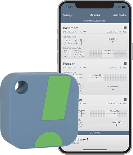 HT1 Smart Temperature Sensor & Humidity Sensor - Thermometer & Hygrometer w/App Monitoring - Indoor/Outdoor Temperature and Humidity Monitor w/Heat Index for RV, Fridge & More