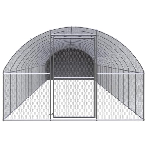 Silver-D Large Galvanized Steel Chicken Coop 118x118x79 in Weatherproof Outdoor Run with Secure Roof and Spacious Walk-in Design for Backyard Garden and Farm Flocks - color: Silver-D, size: 118.1 x 118.1 x 78.7 in (W x L x H)