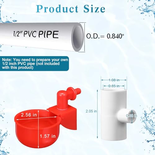 58 Pcs Automatic Chicken Waterer System Set, Chicken Watering System Kit with 16 Water Cups, 1/2" PVC Tee Fitting and Other Parts, Watering Complete Set for Turkey Duck Poultry Pigeon Quail