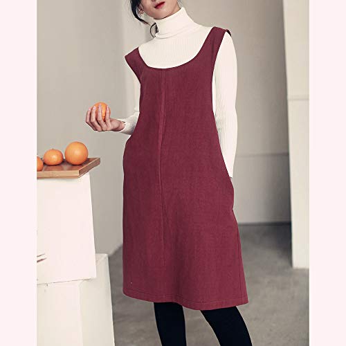 Cotton Linen Japanese Apron Halter Cross Back Bandage X Shape Aprons Two Pockets - color: Dark Red