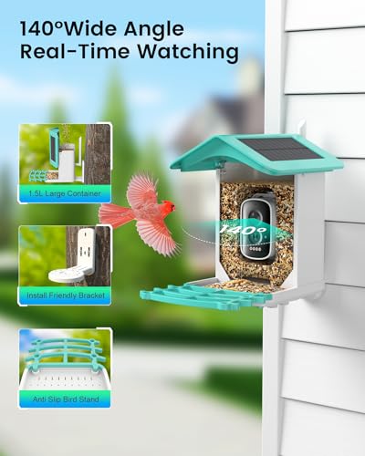 Smart Bird Feeder Camera (Dual Panel), Solar Powered, Identify 11,000+ Birds with AI, Auto Capture & Notify, 2K HD Footage, Outdoor Bird Watching, Ideal Gift for Birds Lovers. - color: Forest green