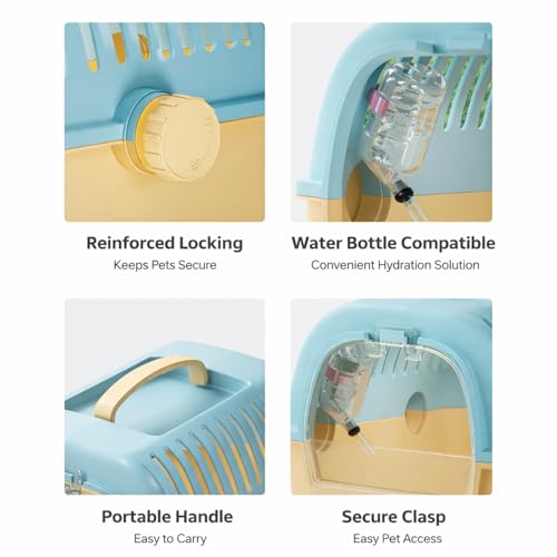 Portable Small Pet Carrier Cage, Hamster Travel Carrier with Handle and Water Bottle, Breathable Easy-Clean Carry Case for Small Animals, Hamsters, Gerbils, Mice, Birds and Small Reptiles