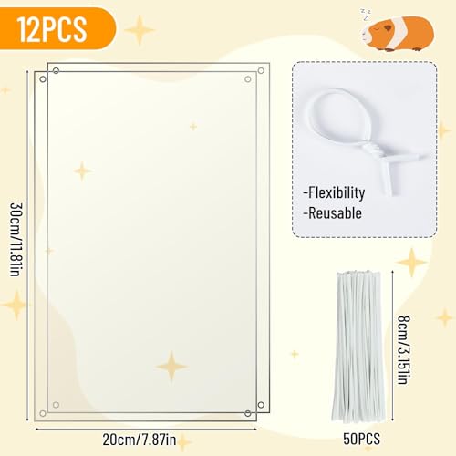 PETKNOWS 12 Pack 11.8 x 7.9 inch Clear Cage Edge Liner Protection for Rabbit | Plastic Pet Cage Liner,Guinea Pig and Rabbit, Cage Edge Liner Protection and Urine Guard , 50 Zip Ties Included - color: Transparent, size: 30X20 CM