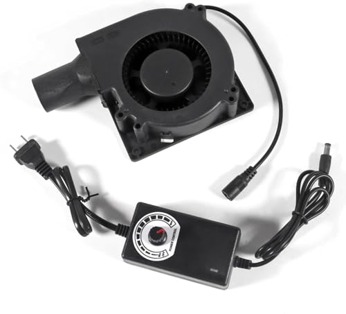 120mm x 32mm Dual Ball Blower Fan 12V with 110v - 240v AC Plug Variable Speed Controller - High Velocity Squirrel Cage Fans for DIY Cooling Projects, BBQ, Drum Smoker