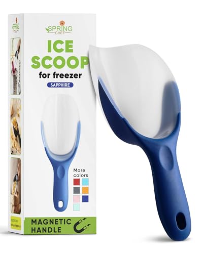 Spring Chef Magnetic Ice Scoop for Freezer, BPA-Free Food Scooper, Sapphire | Flexi-Plastic Popcorn Scoop with Soft Grip Handle - Dishwasher Safe Ice Scooper - Food Scooper for Flour, Grains, Pet Food - color: Sapphire