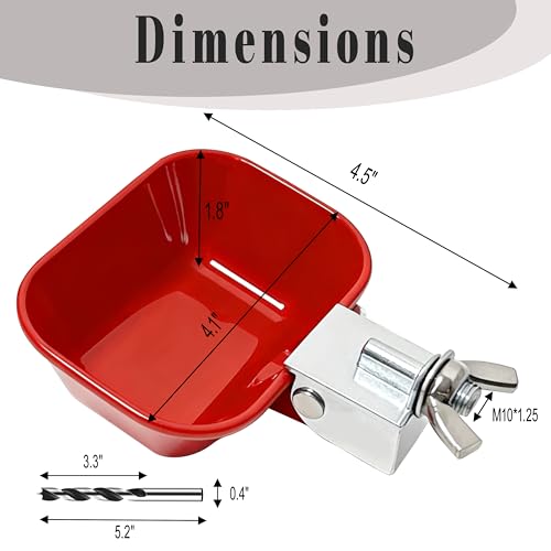 XCL Chicken Waterer Cups, Aluminum Alloy Chicken Waterer Feeder 2pcs Large, Tee Fittings Poultry Chicken Water, for Chicken, Duck, Goose, Turkey, Bunny, Bird, with Mounting Hole Opener (2, Red)