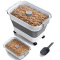 Dog Food Storage Container, 15-23 Lbs Collapsible Dog Food Container with Transparent Airtight Lid, Wheels and Scoop, Travel Pet Food Storage Container for Cat, Dog and Bird, Keep Dry Food Fresh - color: Grey