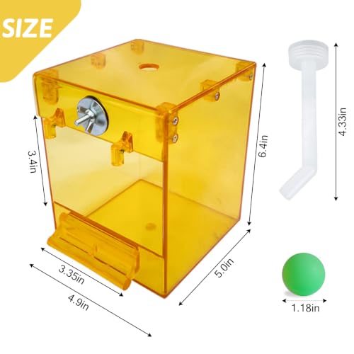 PINVNBY Yellow Acrylic Parrot Bath Box,Bird No-Leakage Bathtub for Cage Hanging Tube Shower Box Cage Accessory with Water Injector and Balls Toys for Small Pet Birds Canary Budgies Lovebirds(6 Pcs)