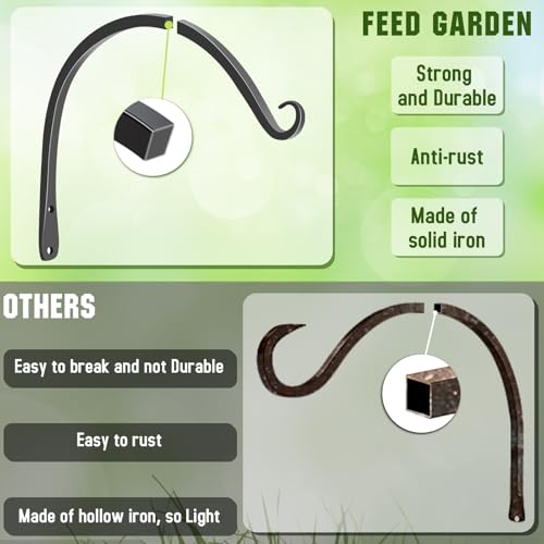 2 Pack 10 Inch Hanging Plant Bracket Wall Hooks Decorative Plant Hangers for Outdoor Hanging Bird Feeders, Wind Chimes, Plant Baskets, Black - color: Black-C, size: 10 Inch
