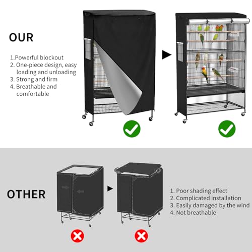 Roasivi Universal Large Bird Cage Cover Bird Cage Covers for Night Light-Blocking & Breathable Fit for Parrots and Other Small Animals Waterproof Durable Oxford Fabric 38" L x 24" W x 48" H Black - size: 38" L x 24" W x 48" H