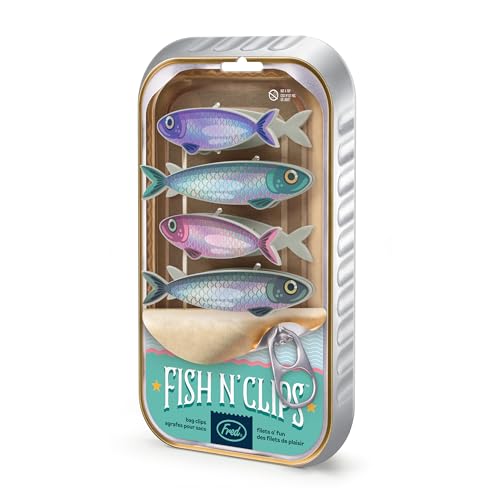 Genuine Fred FISH 'N CLIPS Sardine Bag Clips, Set of 4 Food Storage Clips, Iridescent Finish, Double-Sided, Durable Plastic and Stainless Steel Springs, Fun Kitchen Accessories and Great Gift - style: SARDINES