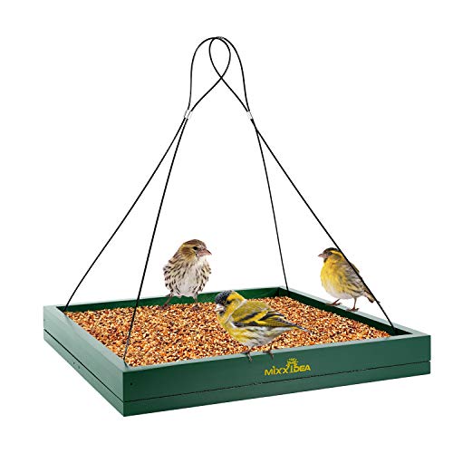 Bird Feeder Hanging Tray, Bird Feeders for Outdoors, Wooden Seed Tray Platform Mesh Seed Platform for Garden Yard Outside Decoration Attracting for Wild Birds (Green-1pk) - color: Green