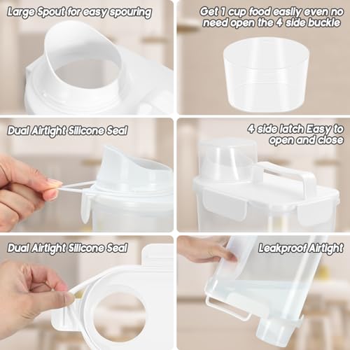 LEAWALK 5-7LBS Plastic Dog Cat Storage Container PBA-free, Pet Food Containers with 4-Buckle Handle Design is Leak-Proof, Easy to Clean and Portable-Whtie - color: White, size: 5L-1pack