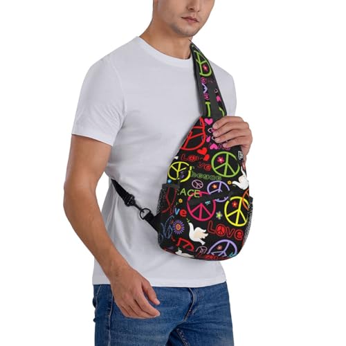 Abstract Hippie Peace Sign Flower 60s 70s Sling Backpack Crossbody Shoulder Bag Chest Bag Travel Chest Pack Casual Daypack For Women Men Hiking Sports Working - color: Black5