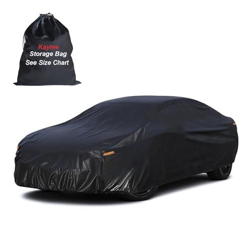 Kayme Coupe Car Cover Waterproof All Weather - See Size Chart - Size C5 | Accurate Fit, Heavy Duty for Automobiles, Outdoor Sun Rain Snow UV Protection. Soft Cotton, Driver Door Zipper, Storage Bag - color: PE-Black, size: 1 C5 Fit Coupe/Cabrio-Length (19