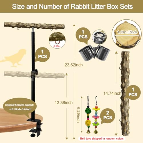 18-27 Inch Height Adjustable Bird Perch Pepper Wood Desktop Bird Training Perch Stand with Feeding Cups and Swing Toy Parakeet Perches Indoor and Outdoor Parrot Stand for Small to Medium Birds - size: Desktop Bird Perch with Feeding Cup