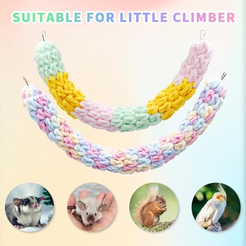 Sugar Glider Cage Accessories, 2 Pack Multicolor Cotton Rope Climbing Toys with Metal Hook, Enrichment Exercise Toys Sugar Glider, Rat, Squirrel, Bird, Other Little Climber