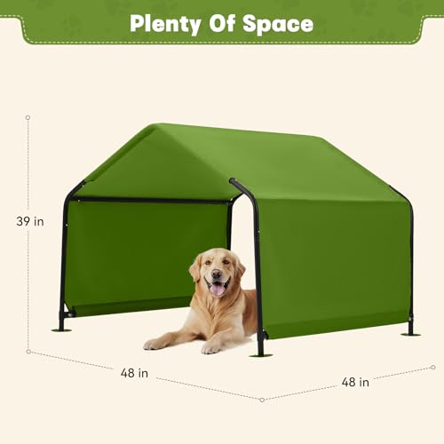 Dog Shade Shelter Outdoor 4'x4'x3' Tent for Large Medium Dogs, Outside Sun Rain Canopy Pet House for Livestock Pigs Cats with Waterproof Roof Ground Nails,Deep Green - color: Green