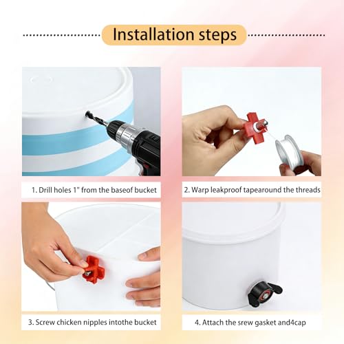12 Pcs Horizontal Chicken Waterer Nipples with Drill Bits, Leakproof Poultry Watering System for Chicken Coop, ABS Plastic & Stainless Steel, Water Saving for Outdoor Use