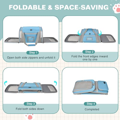 Cat Carrier Airline Approved Privacy Portable Top Load Pet Travel Bag | Soft Sided Pet Carriers for Small Cats Dogs Puppy up to 16 Lbs,Collapsible,Zipper Lock,Luggage Sleeve,2 Storage,Washable - color: Sky Blue