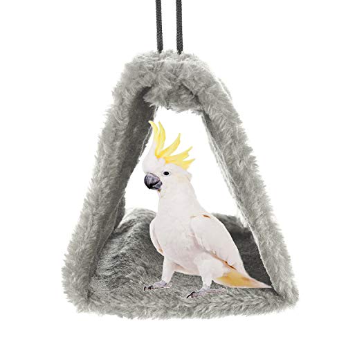 MOACC Winter Warm Bird Nest House Shed Hut Hanging Hammock Finch Cage Plush Fluffy Birds Hut Hideaway for Hamster Parrot Macaw Budgies Eclectus Parakeet Cockatiels Cockatoo Lovebird (L, Grey) - color: Grey, size: L