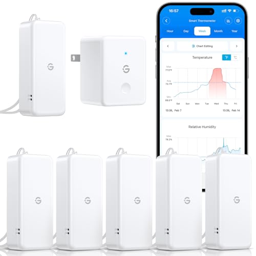 GoveeLife 2.0 WiFi Hygrometer Thermometer with Gateway, Mini Sensor 6-Pack | Temperature and humidity monitor with APP alert, 2yr data & battery, indoor for wine cellar/bedroom/basement, 2.4G Wi-Fi only - style: BT Gateway + 6 Sensor