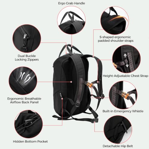 INUK Travel Laptop Backpack, 25L Recycled Waterproof Light Daypack | Dual laptop pockets, soft light foam straps, recycled wear-resistant fabric, water repellent coating, Black - color: Polar Night Black