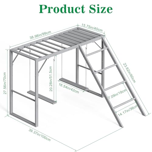 Chicken Perch Swing, Chicken Roosting Bars with Ladder for Coop, Metal Pet Swing Set for Pet's Healthy & Happy for 8-10 Chick, Grey