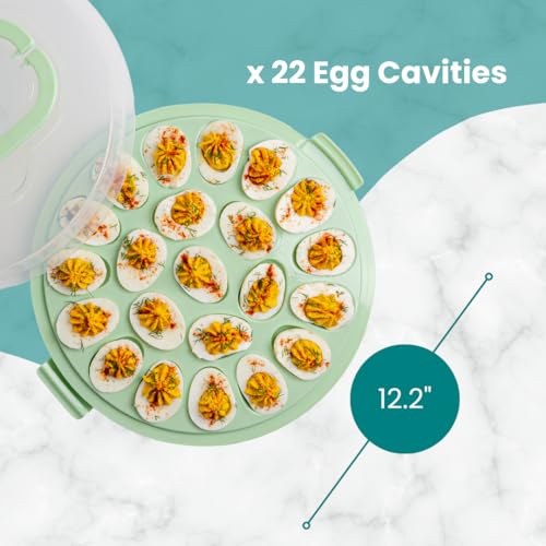 Deviled Egg Containers with Lid & Handles, 22-Count Portable Carrier, Dishwasher Safe Tray, Refrigerator Storage, High-Capacity Trays Deviled Egg Holder - Green - color: Green