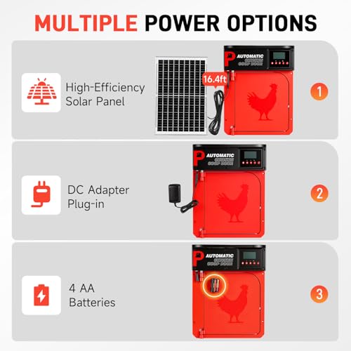 Automatic Chicken Coop Door with Solar Panel | Upgrade Door Opening, Anti-Pinch, Remote Control, Timer & Light Sensor, Weather Proof, 4 Modes, Easy Install