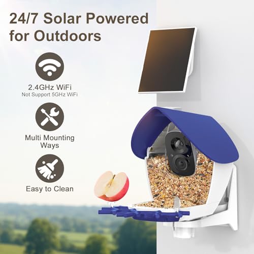 Smart Bird Feeder with Camera Solar Powered 2K HD Live Video with 32GB Card | AI Identifies 10,000+ Bird Species, Instant Alerts, IP65 Waterproof, Easy Setup, Bird Watching Gift for Bird Lovers - color: Blue