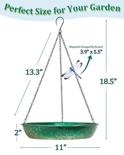 Hanging Bird Bath for Outside Metal Window Bird Feeder & Bath with Green Lime Gradient for Birds to Bathe Drink and Feed Anti-Splash Design Outdoor Garden Patio Decoration to Attract Wild Birds 11 in - color: Peacock Green Gradient