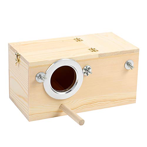 Pine Wood Parakeet Nest Box Bird House Budgie Breeding Mating Box for Lovebirds Cockatiel Parrotlets (L) - size: L