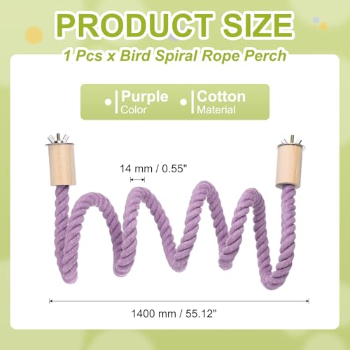 Bird Rope Perch Swing, Stand Rope Perch Standing Pole Accessory Climbing Swing Paw Grinding 55 Inch, (Purple) Intended for Parrot/Parakeet/Budgies/Cockatiels/Lovebirds - color: Purple, size: 55 Inch