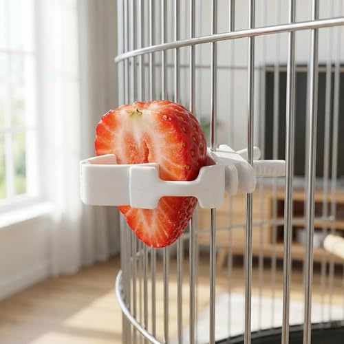Cage Food Holder, Cuttlefish Bone Feeder Device Clamp Bird Cage Accessories, Millet Holder for Birds Cages, Small Animal Fruit Vegetable Stick(White)