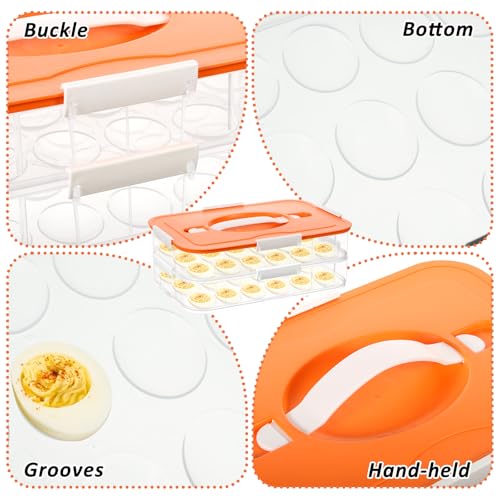 2-Layer Deviled Egg Containers with Lid, 36 Slots Plastic Detachable Egg Tray Carrier with Handle, Clear Eggs Storage Box Portable Eggs Holder for Easter Party Home Kitchen Refrigerator Supplies