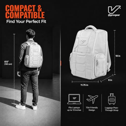 Gruv Gear Travel Laptop Backpack, 20L Silver Tech Backpack with Modular Storage Shelves, Dual Access Pockets & TSA-Friendly Design, Compact Carry-On Backpack for Work, Travel & Everyday Carry - color: Silver/Blue