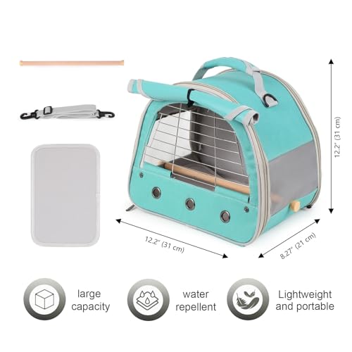 Bird Travel Carrier Cage, with Stainless Steel Metal Window and Wood Perch, Portable Bag for Cockatiel Parakeet Conure Green Cheek Budgie (Green, Steel Window) - color: Green