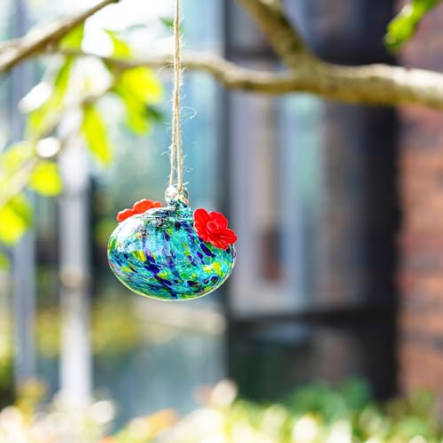 3.3OZ Glass Hummingbird Feeder with 2 Feeding Ports for Outdoors Hanging - color: E