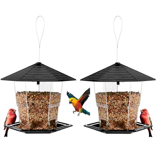 Jealoeur Bird Feeders for Outdoors Hanging Bird Feeder Wild Birds Seed, Black 2 Pack - color: Black 2 pack