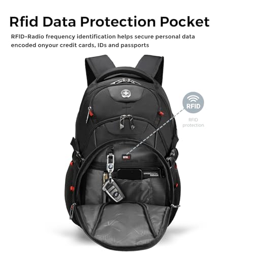 Swissdigital Design Laptop Backpack with USB Charging Port, Travel Backpack Fits 15.6 inches Computer, 31L College School Backpack for Men, Black | SD803-01 - color: Black