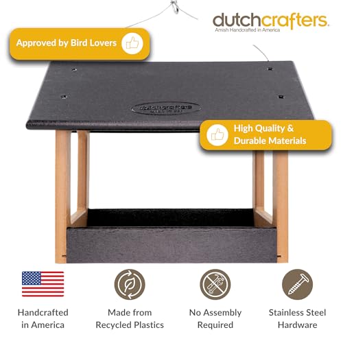 DutchCrafters Amish USA Made Recycled Plastic Large Hanging Modern Fly Through Covered Roof Open Platform Tray Bird Feeder for Outdoors, Garden, Yard (Black & Bright Cedar) - color: Black & Bright Cedar