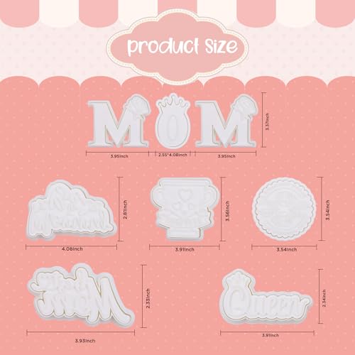 Mothers Day Cookie Cutters with Plunger Stamps Handle Detailed 3.5" PLA Cutters for Baking with Grandma, Easy Press Tool for Picture Cookies - color: Happy Mother's Day
